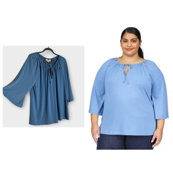 MICHAEL Michael Kors Tops - NEW MICHAEL Michael Kors Blue Peasant Keyhole Blouse, 1X